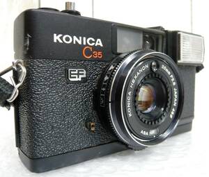 昭和レトロ 当時物 RETRO CAMERA KONICA コニカ フィルム カメラ コンパクト C35 EF 動作品 ケース フィルタ付 HEXANON F2.8/38mm