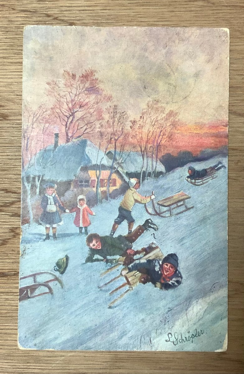 PP-2063 ■Livraison gratuite ■ Luge, paysage d'hiver, neige, jouant, enfants, paysage de neige, cartes postales étrangères, des photos, art, peintures, illustrations, ère Meiji, des lettres, timbres, cartes postales, photographies, impressions, photographies anciennes/Kunara, Documents imprimés, Carte postale, Carte postale, autres