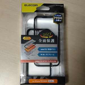 □ELECOM iPhone 13 mini 5.4inch 用 ハイブリッドケース 360度保護 背面ガラス ケース カバー ブラック PM-A21AHV360MBK