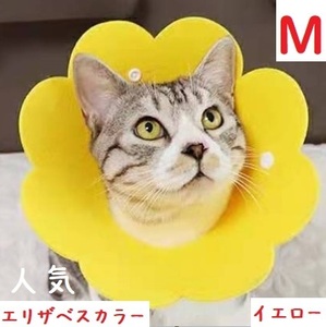 送料無料 Mサイズ エリザベスカラー 黄色 イエロー 花 ペット 猫 No.843 E