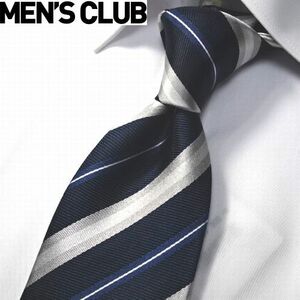 ☆新品 MEN'S CLUB メンズクラブ 絹シルク100％ ネクタイ 紺 灰 白 レジメンタル スーツ シャツ ビジネス 紳士 即決送料無料