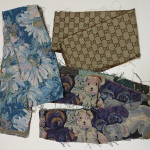 はぎれ ハギレ 生地 ゴブラン生地 ジャガード セット まとめ売り クマ柄 ベア 油絵 花柄 ブルー ベージュ ブラウン