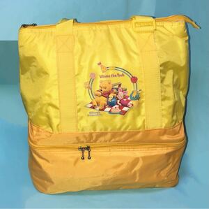 送料無料 ディズニー くまのプーさん クーラーバッグ 保冷バッグ エコバッグ 買い物バッグ 2段式 黄色 イエロー 使用品