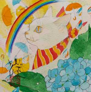 森ゆだね　日本美術院　院友　人気の吉祥猫シリーズ最新作　「てんちゃん」