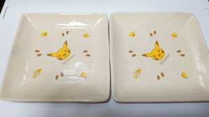ポケモンセンター ピカチュウ 和食器 陶器 角皿 2枚 素朴なお皿 2002年 ごく初期 レア