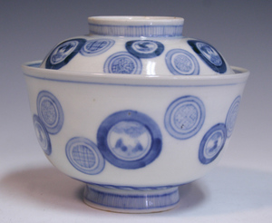 * blue **[SALE][ prompt decision ] old Imari / blue and white ceramics circle writing cover attaching rice tea cup / Edo era ( cover thing rice bowl life antique tableware old fine art K298