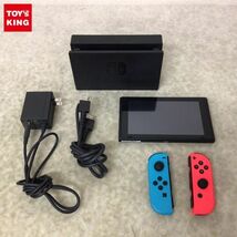 1円～ 動作確認済 初期化済 箱無 Nintendo Switch 本体 HAC-001(-01)、Joy-Con ネオンブルー/ ネオンレッド、ACアダプター 他_画像1