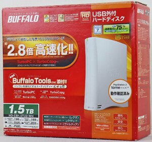 S◎ジャンク品◎USB外付けHDD『HD-CB1.5TU2-WH』 1.5TB BUFFALO/バッファロー ホワイト Win&Mac両対応 USB2.0&USB1.1対応 ※取扱説明書欠品