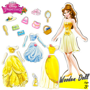  Disney Princess Beauty and the Beast bell magnet solid puzzle put on . change doll wooden .... toy ... playing girl 