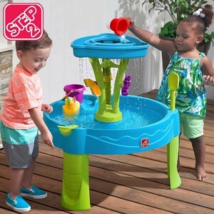  playing in water playground equipment toy summer shower zp Rush tower water table veranda interior outdoors step 2 STEP2 897400