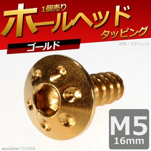 M5×16mm ホールヘッド タッピングネジ ステンレス 六角穴付きネジ ロードバイクなど ドレスアップパーツ ゴールド 1個 TC0068