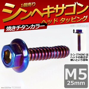 M5×25mm シンヘキサゴンヘッド タッピングネジ ステンレス 六角タッピングネジ 車/バイク ドレスアップパーツ 焼きチタンカラー 1個TC0060