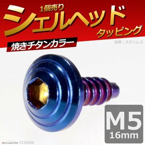 M5×16mm シェルヘッド タッピングネジ ステンレス 六角穴付きネジ ロードバイクなど ドレスアップパーツ 焼きチタンカラー 1個 TC0088