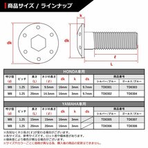 M8×15mm P1.25 ローターボルト ステンレス ホールヘッドH-1タイプ 六角穴付き ヤマハ車用 シルバーカラー＆ブルー 1個 TD0305_画像2