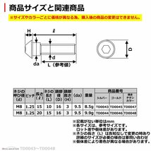 M8×15mm P1.25 ブレーキディスク ローターボルト ホンダ用 ホールヘッド 六角穴付きネジ 車/バイク シルバー 1個 TD0043_画像3