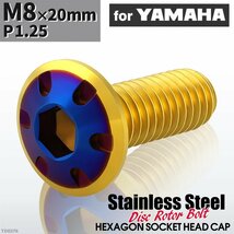 M8×20mm P1.25 ローターボルト ステンレス デザインヘッド 六角穴付き ヤマハ車用 ゴールドカラー&ブルー 1個 TD0376_画像1