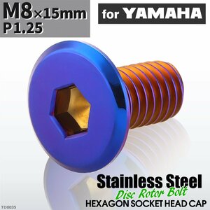 M8×15mm P1.25 ローターボルト ステンレス フラットヘッド 六角穴付き ヤマハ車用 焼きチタンカラー 1個 TD0035