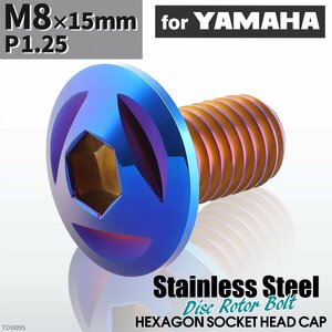 M8×15mm P1.25 ローターボルト ステンレス トライアングルヘッド 六角穴付き ヤマハ車用 焼きチタンカラー 1個 TD0095