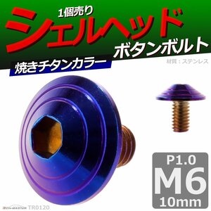 M6×10mm P1.0 ボタンボルト シェルヘッド ステンレス 車/バイク/自転車 ドレスアップ パーツ 焼きチタンカラー 1個 TR0120