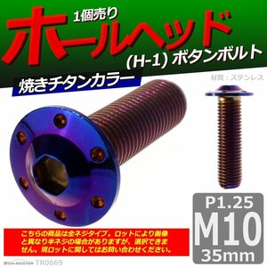 M10×35mm P1.25 ボタンボルト ホールヘッド H-1 ステンレス 車/バイク/自転車 ドレスアップ パーツ 焼きチタンカラー 1個 TR0669