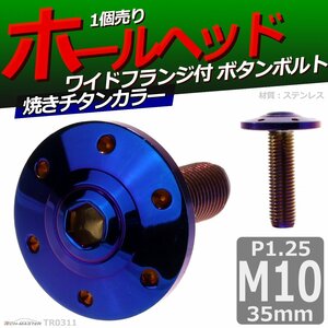 M10×35mm P1.25 ボタンボルト ホールヘッド ワイドフランジ付き ステンレス 車/バイク/自転車 ドレスアップ 焼きチタンカラー 1個 TR0311