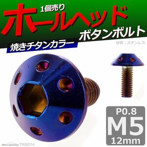 M5×12mm P0.8 ボタンボルト ホールヘッド ステンレス 車/バイク/自転車 ドレスアップ パーツ 焼きチタンカラー 1個 TR0074