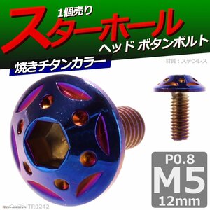 M5×12mm P0.8 ボタンボルト スターホールヘッド ステンレス 車/バイク/自転車 ドレスアップ パーツ 焼きチタンカラー 1個 TR0242