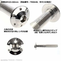 M10×75mm P1.25 ボタンボルト ホールヘッド H-1 ステンレス 車/バイク/自転車 ドレスアップ パーツ シルバー 1個 TR0651_画像3