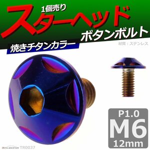 M6×12mm P1.0 ボタンボルト スターヘッド ステンレス 車/バイク/自転車 ドレスアップ パーツ 焼きチタンカラー 1個 TR0037