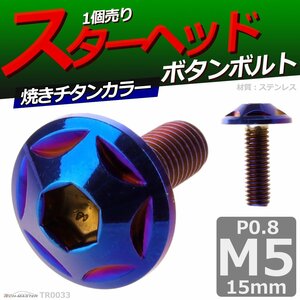 M5×15mm P0.8 ボタンボルト スターヘッド ステンレス 車/バイク/自転車 ドレスアップ パーツ 焼きチタンカラー 1個 TR0033