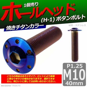 M10×40mm P1.25 ボタンボルト ホールヘッド H-1 ステンレス 車/バイク/自転車 ドレスアップ パーツ 焼きチタンカラー 1個 TR0670