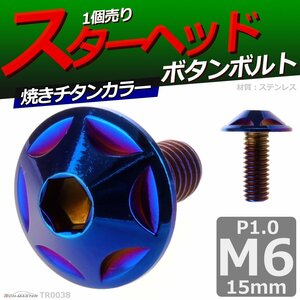 M6×15mm P1.0 ボタンボルト スターヘッド ステンレス 車/バイク/自転車 ドレスアップ パーツ 焼きチタンカラー 1個 TR0038