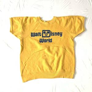 希少 70s 80s ビンテージ Walt Disney プリント 半袖 スウェットシャツ イエロー ラグランスリーブ ウォルトディズニー 古着 USA製 M size
