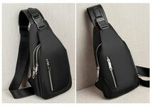 ボディバッグ メンズ メンズバッグ 大容量 ポケット多数 チャック スマホポーチ USB充電 デイパック ストラップ調整可 ブラック_画像4