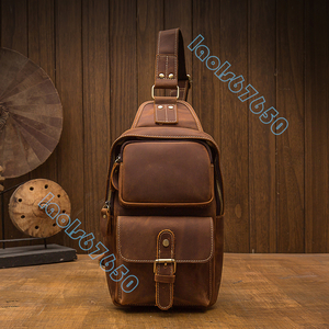  hand made leather men's retro casual chest bag shoulder messenger bag 