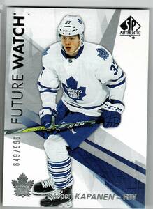 2016-17 UD SP Authentic Kasperi Kapanen Future Watch RC /999