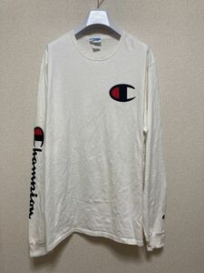 USA古着 Champion チャンピオン 長袖Tシャツ ロンT カットソー バータグ 袖プリ ロゴ 2X -LARGE 白