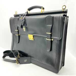 極美品 Dunhill ダンヒル 鍵付 ショルダーバッグ 紳士 ブリーフケース　ビジネスバッグ 2way 書類鞄 A4可 メンズ ブラック 黒 金具