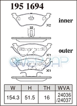 X1951694 DIXCEL Xタイプ ブレーキパッド リヤ用 CHRYSLER/JEEP(クライスラー/ジープ) GRAND VOYAGER RG33L/RG33LA 2001～2008 3.3 V6_画像2