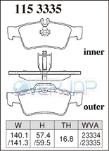 P1153335 DIXCEL プレミアム ブレーキパッド リヤ用 メルセデスベンツ W220 220075/220175 2002/11～2005/9 S500/S500L 車台No.A316071～_画像2