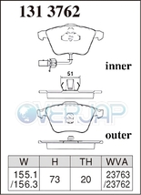 P1313762 DIXCEL Premium ブレーキパッド フロント用 アウディ ALL ROAD QUATTRO 4BAREF/4BBESF/4BBASF 2001/2～2006/8 2.7T/4.2 V8 ATE_画像2