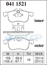 M0411521 DIXCEL Mタイプ ブレーキパッド フロント用 ROVER(ローバー) MG ZT-T RJ25T 2003/7～ 180 2.5 V6_画像2