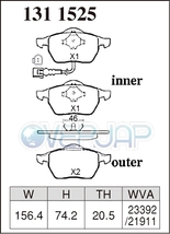 P1311525 DIXCEL プレミアム ブレーキパッド フロント用 AUDI(アウディ) S3 8LAMKF/8LBAMF 2001/1～2003/9 1.8 TQUATTRO_画像2