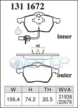 P1311672 DIXCEL プレミアム ブレーキパッド フロント用 AUDI(アウディ) A6(C5/4B) 4BAGA/4BAPS/4BBDV 1997～2001 2.4_画像2