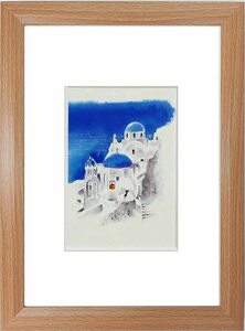 新品 渡辺あきお エーゲ海 サントリーニ島 現代アート 額装付き 壁掛け 絵画 インテリア 絵 アートポスター オフセット 213x288mm