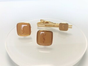 ■【YS-1】 イヴサンローラン Yves Saint Laurent ■ ロゴ カフス ネクタイピン セット ■ 金色 ゴールド系 【東京発 手渡し可能】■D