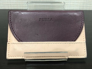 #[YS-1] Furla card-case # card-case original leather beige × purple # Italy made FURLA [ Tokyo departure personal delivery possibility ]K#