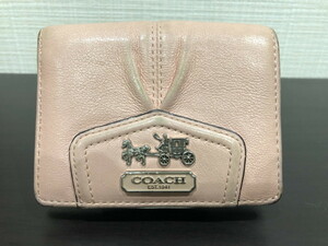 ■【YS-1】 コーチ 2つ折り 財布 ■ 薄ピンク系 定期入れ 小銭入れ有 縦9cm×横11cm ■ COACH 【東京発 手渡し可能】K■