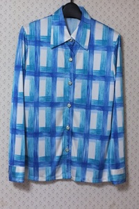 #[YS-1] Vicky VICKY # lady's blouse # condition excellent # blue group button. pretty retro blouse [ Tokyo departure personal delivery possibility ]#A