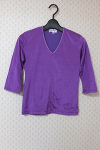 ■【YS-1】 ミッシェルクラン MICHEL KLEIN ■ レディース Tシャツ 七分袖・Vネック ■ 状態良好 ■サイズ・38 ■ 古代紫色系 ■A